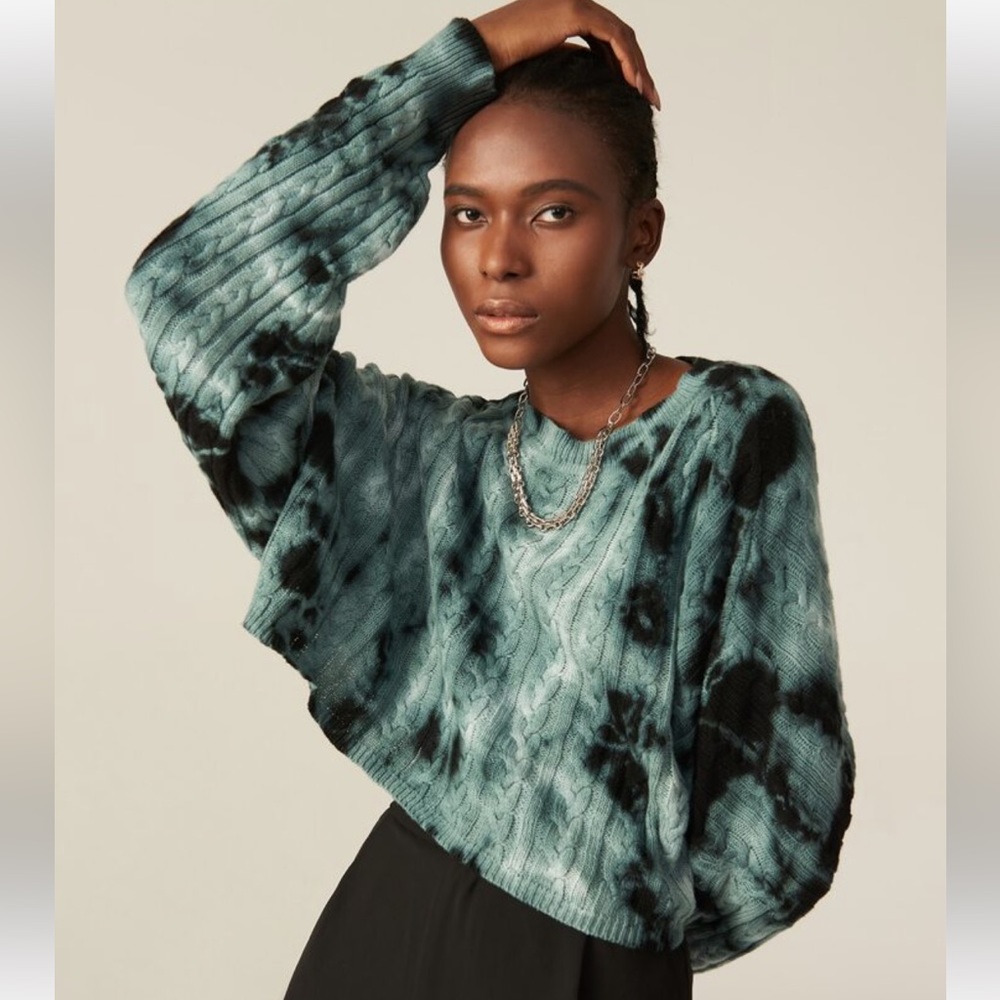 Tie dye teal navy knit cropped sweater. 100% Cotton - Picture 10 of 10